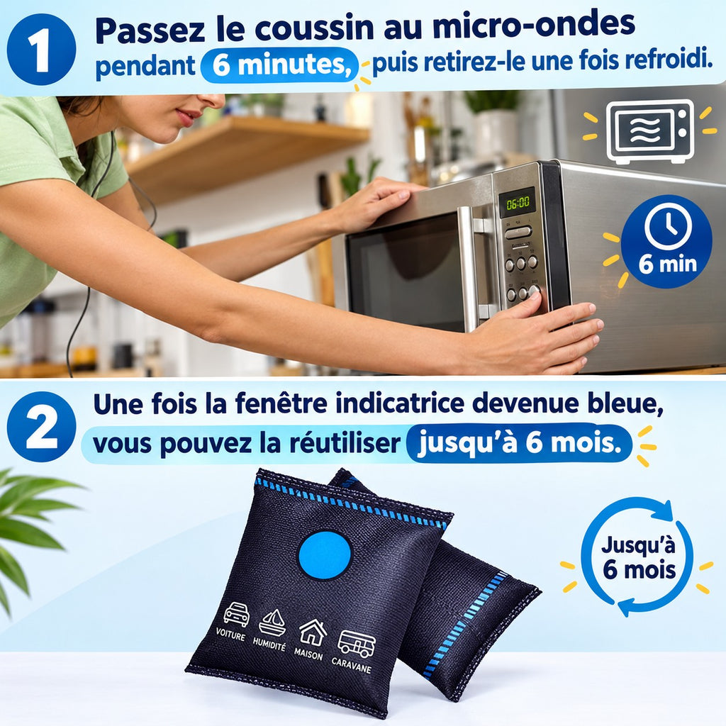 Absorbeur d'humidité réutilisable – Lot de 2 ou 4 sachets